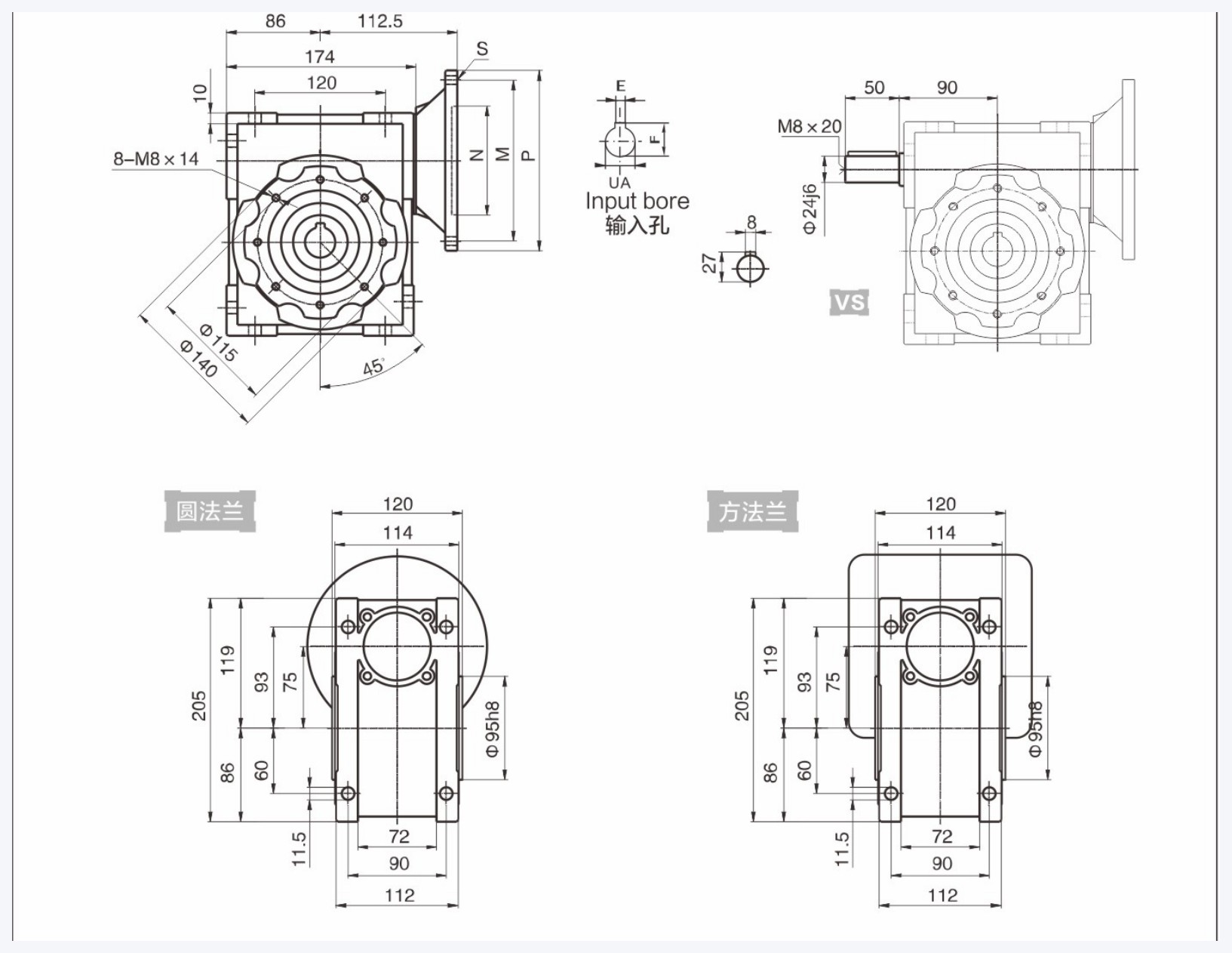 NMRV075 mounting dimensions